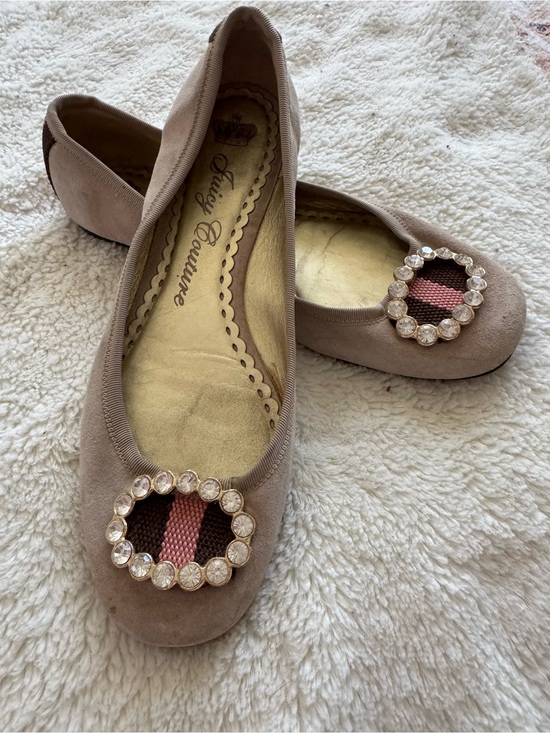 Juicy Couture Shoes - Juicy Couture Taupe Suede Flats with Rhinestone Medallion